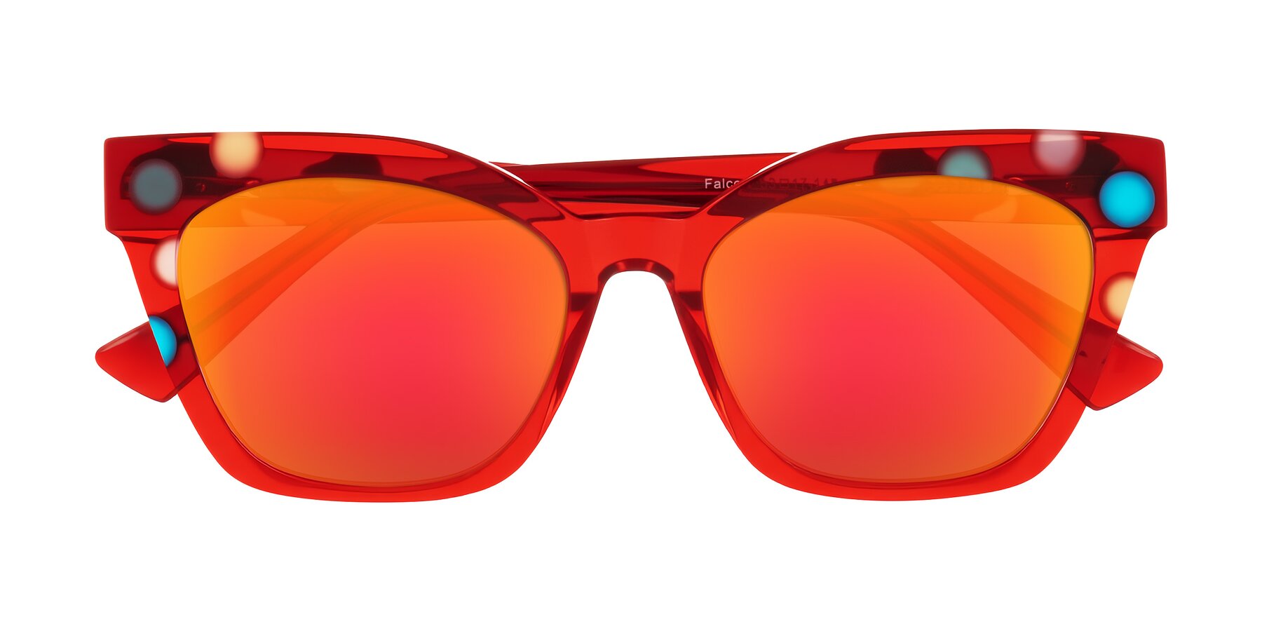 Ladybug Red Retro-Vintage Acetate Cat-Eye Mirrored Sunglasses with Red Gold Sunwear Lenses - Falcon