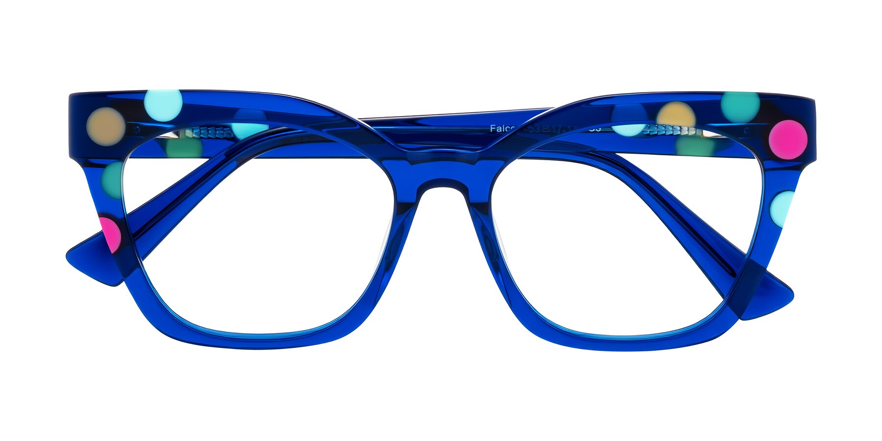 Folded Front of Falcon in Blue Confetti with Clear Eyeglass Lenses