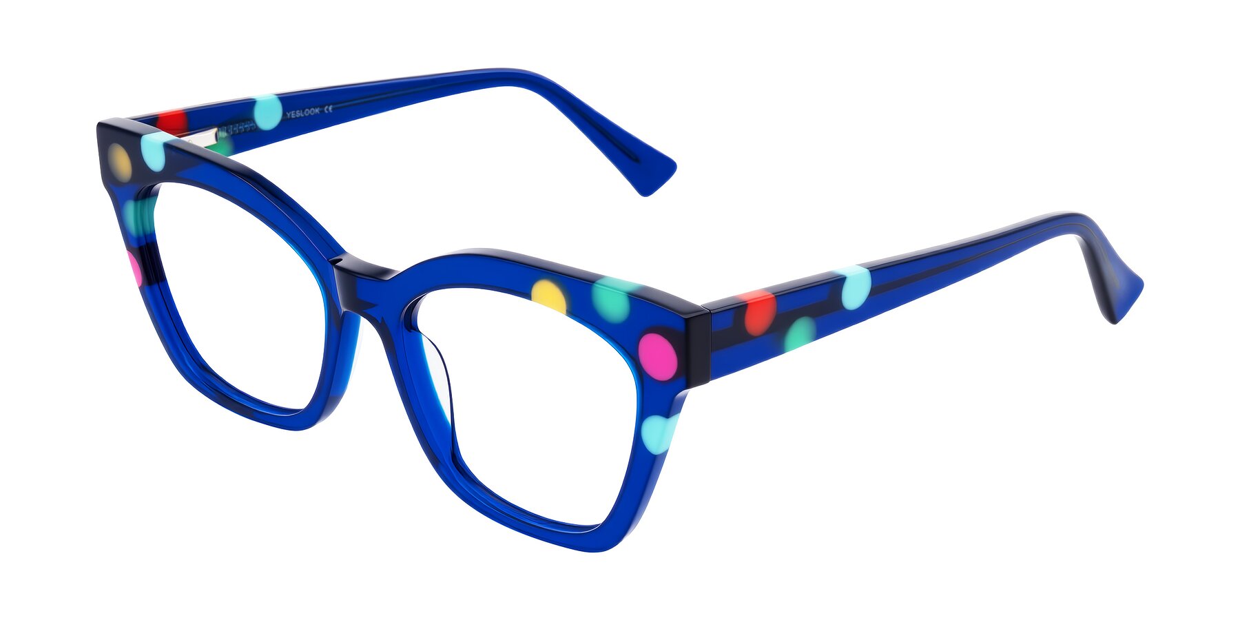 Angle of Falcon in Blue Confetti with Clear Eyeglass Lenses