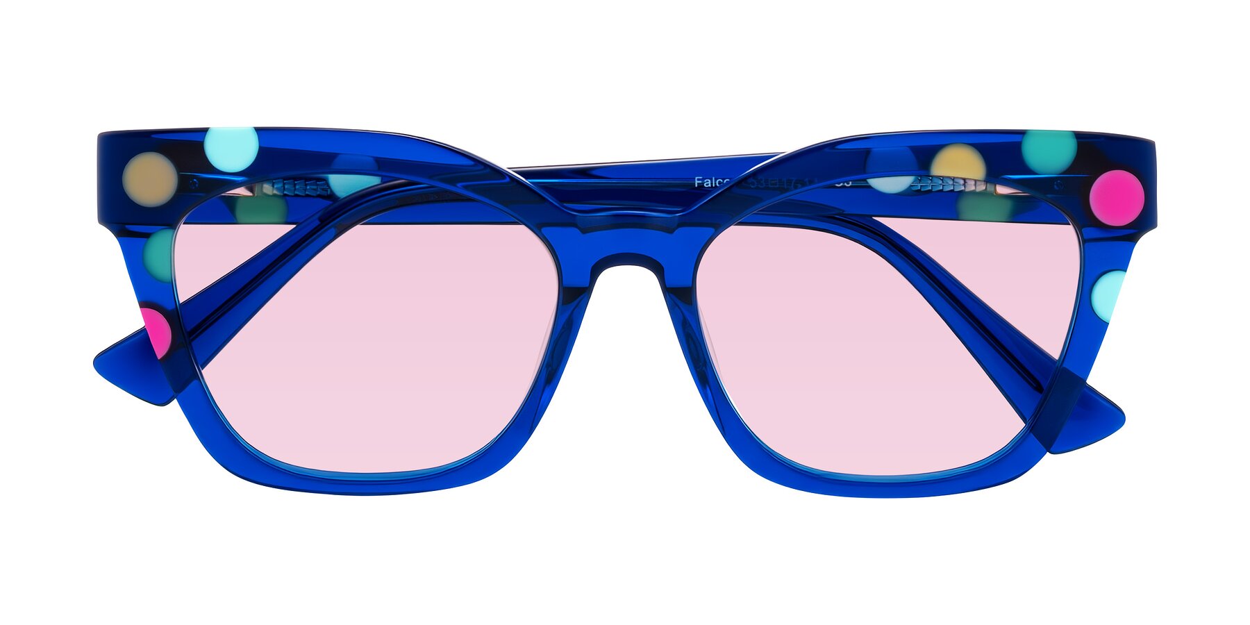Folded Front of Falcon in Blue Confetti with Light Pink Tinted Lenses