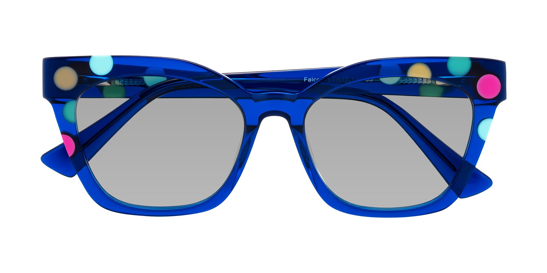 Folded Front of Falcon in Blue Confetti with Light Gray Tinted Lenses
