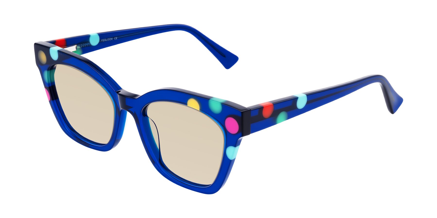 Angle of Falcon in Blue Confetti with Light Brown Tinted Lenses