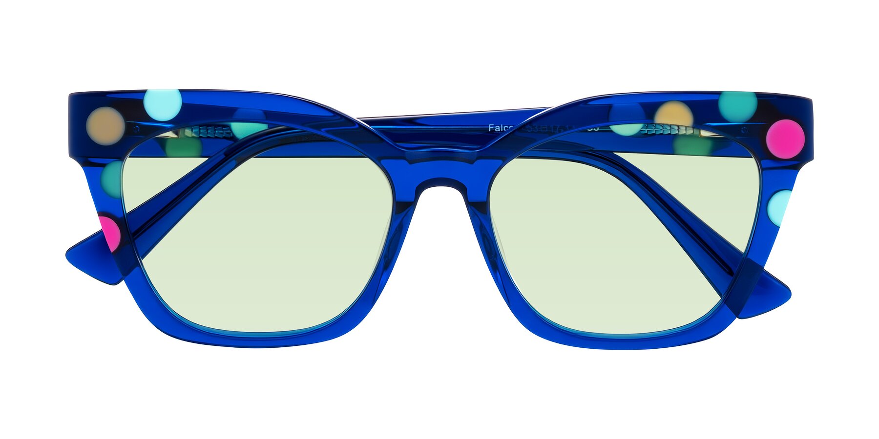 Folded Front of Falcon in Blue Confetti with Light Green Tinted Lenses