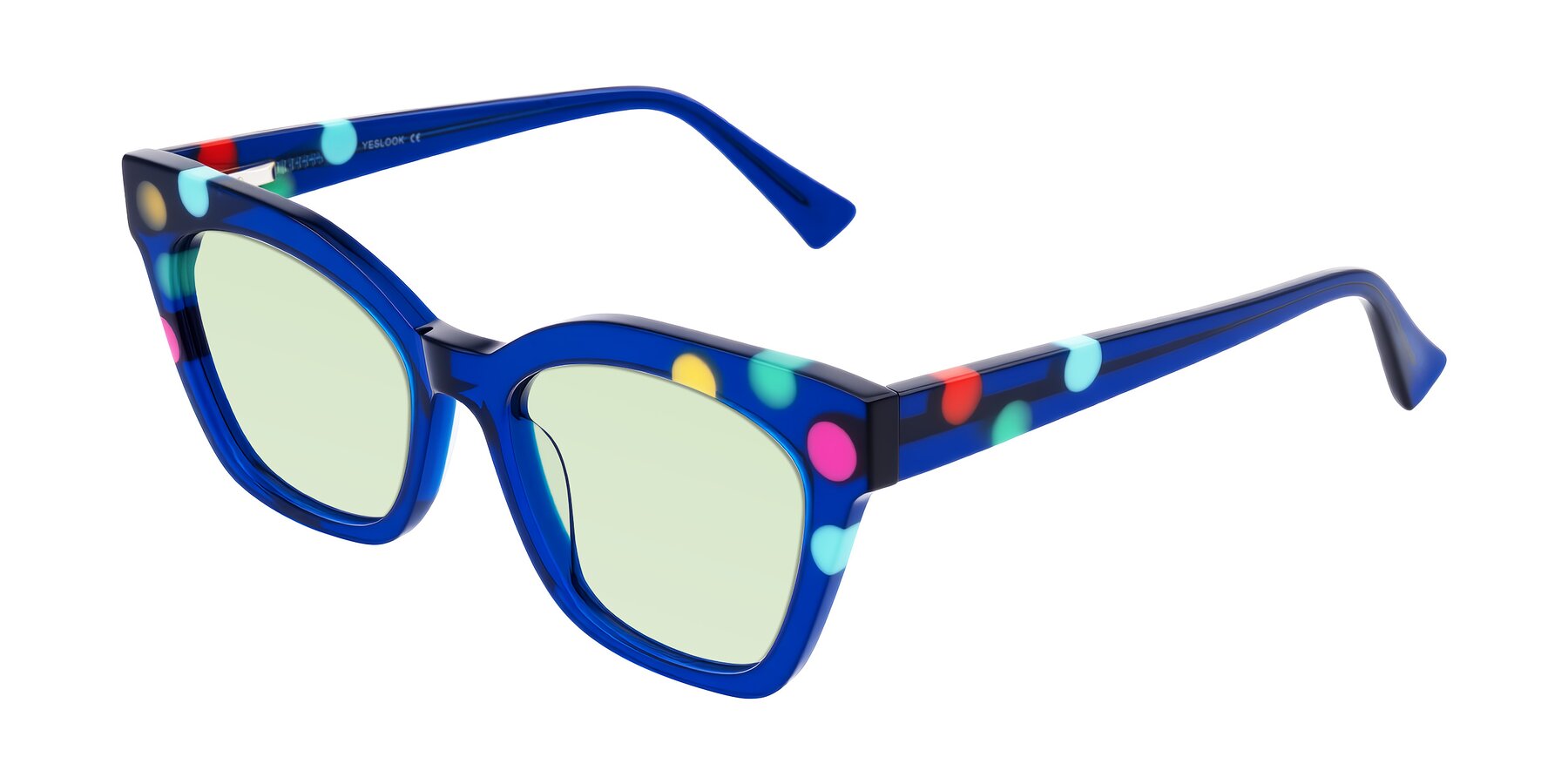 Angle of Falcon in Blue Confetti with Light Green Tinted Lenses