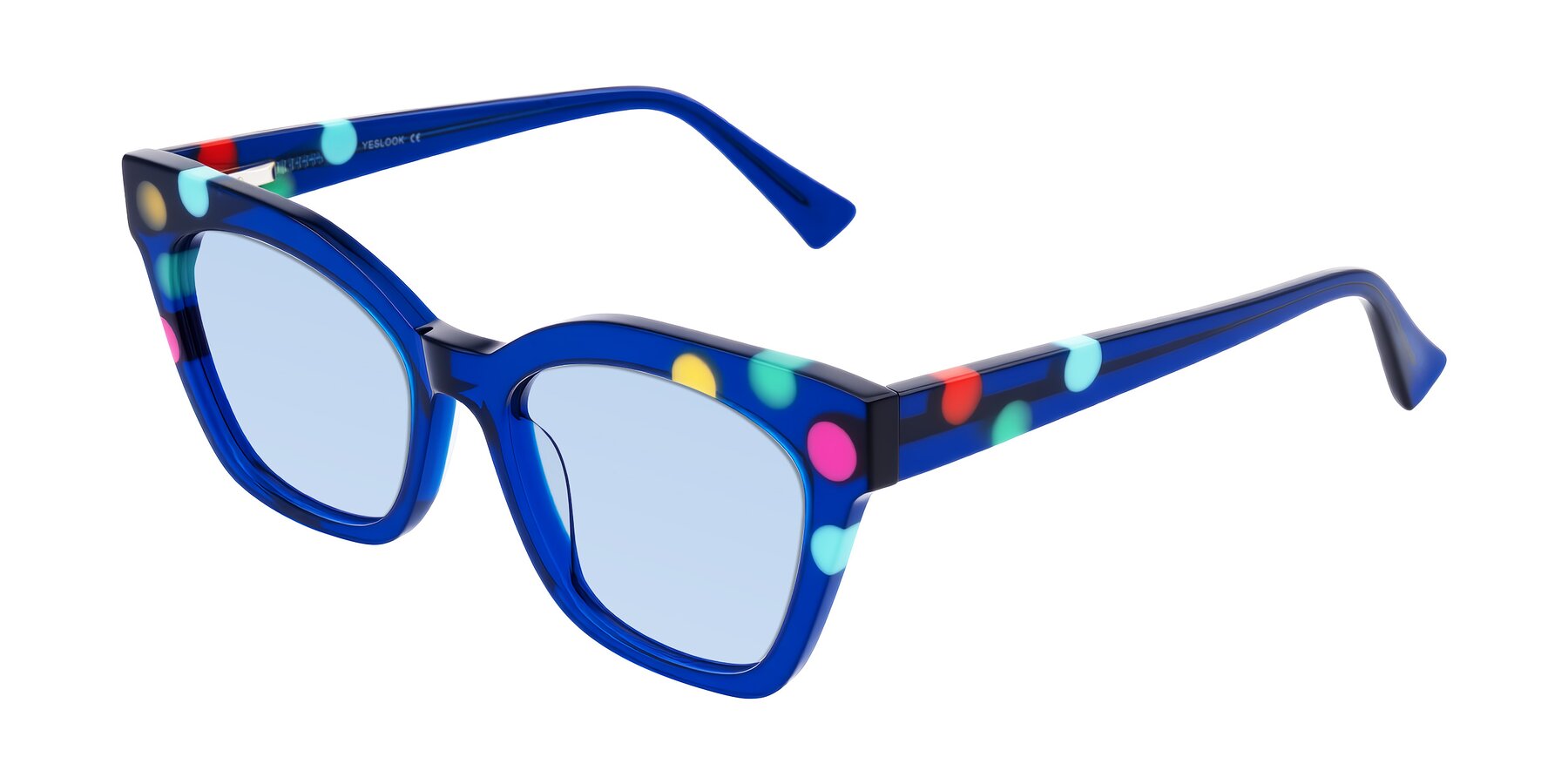 Angle of Falcon in Blue Confetti with Light Blue Tinted Lenses