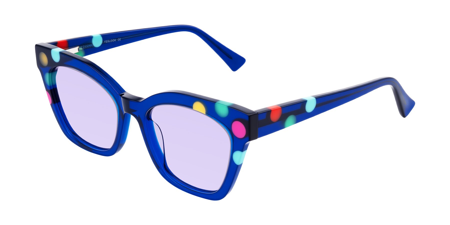 Angle of Falcon in Blue Confetti with Light Purple Tinted Lenses
