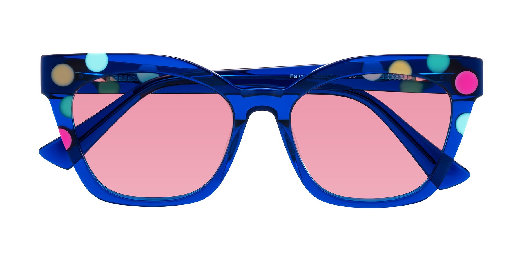 Folded Front of Falcon in Blue Confetti with Pink Tinted Lenses