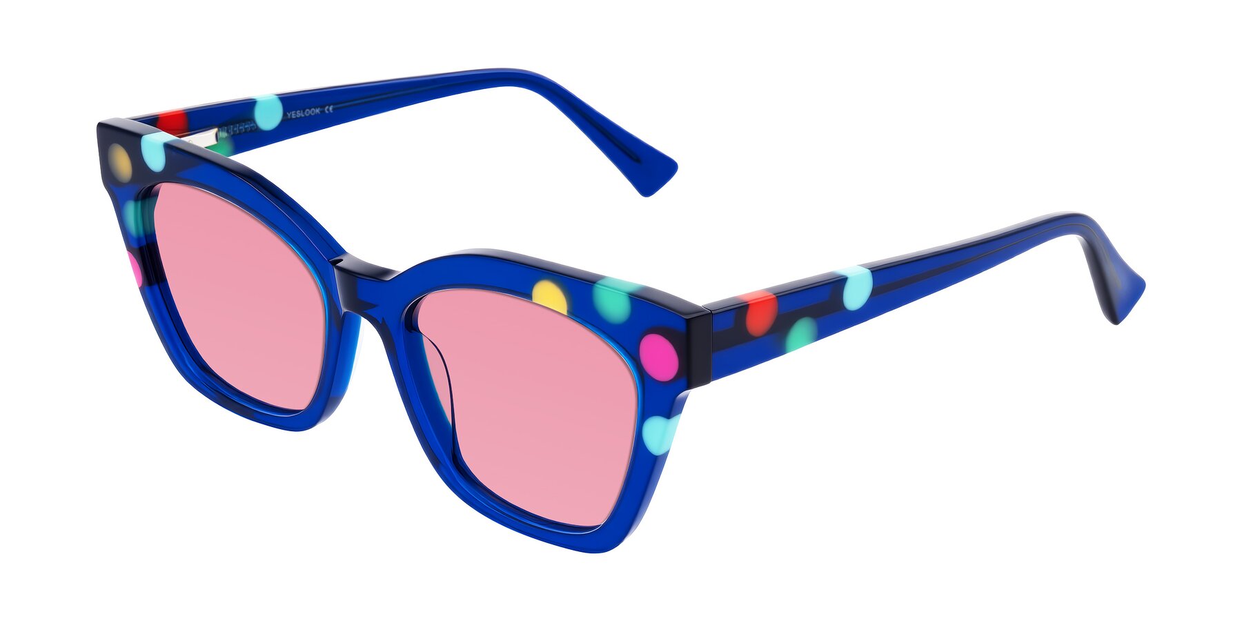 Angle of Falcon in Blue Confetti with Pink Tinted Lenses
