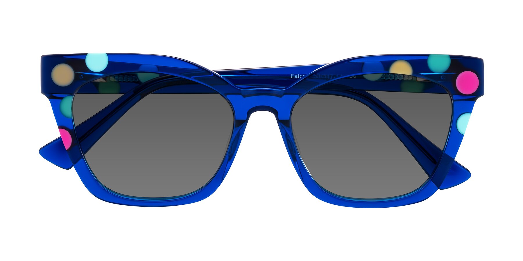 Folded Front of Falcon in Blue Confetti with Medium Gray Tinted Lenses