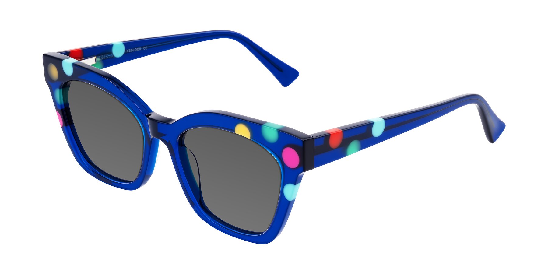 Angle of Falcon in Blue Confetti with Medium Gray Tinted Lenses