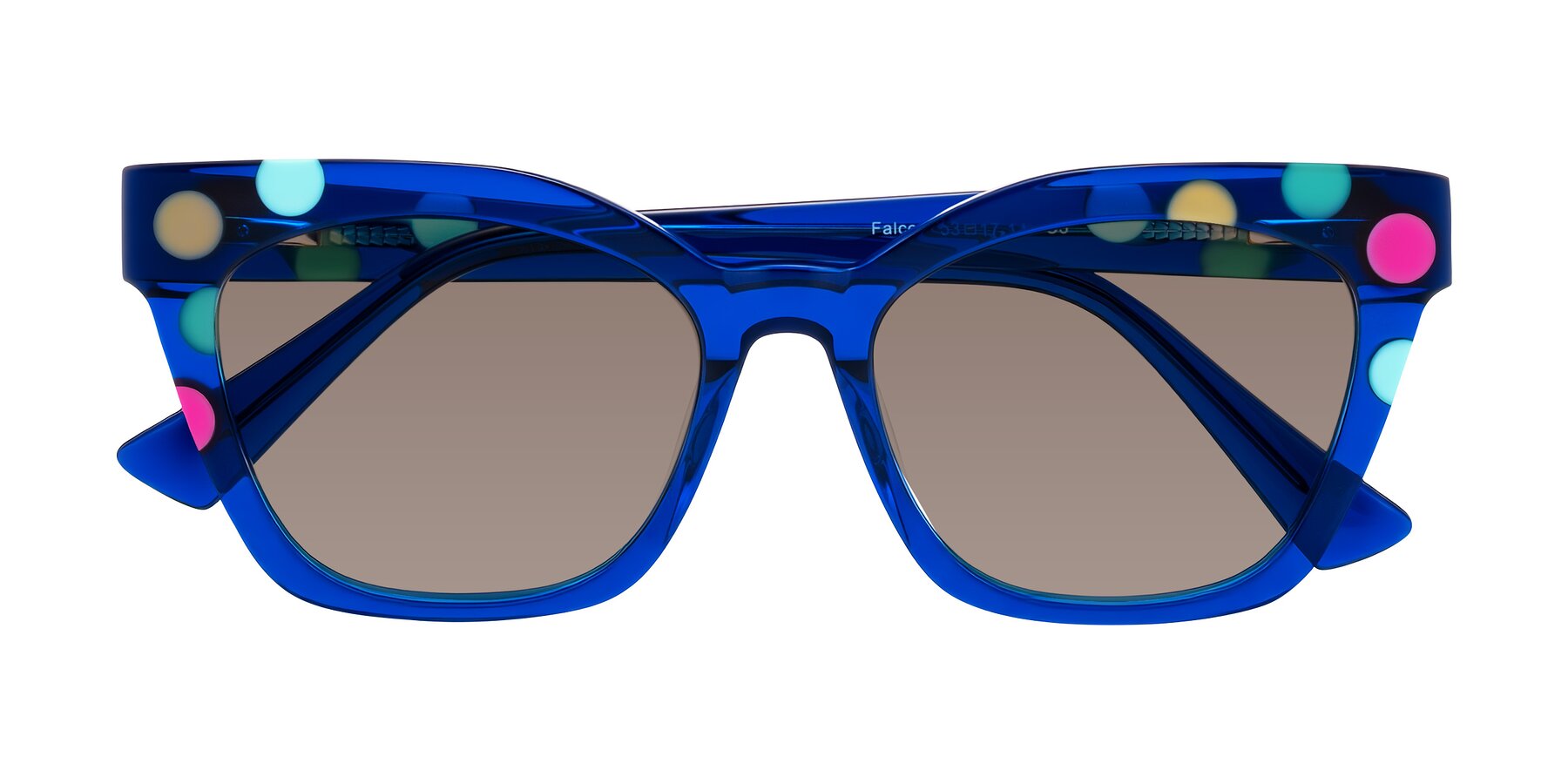 Folded Front of Falcon in Blue Confetti with Medium Brown Tinted Lenses