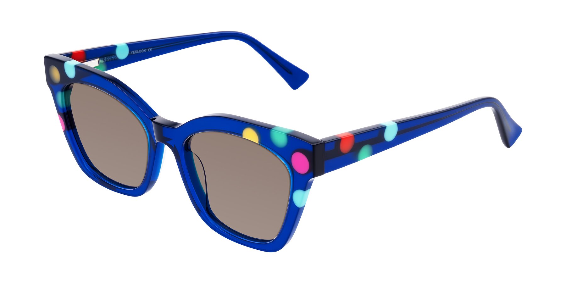 Angle of Falcon in Blue Confetti with Medium Brown Tinted Lenses