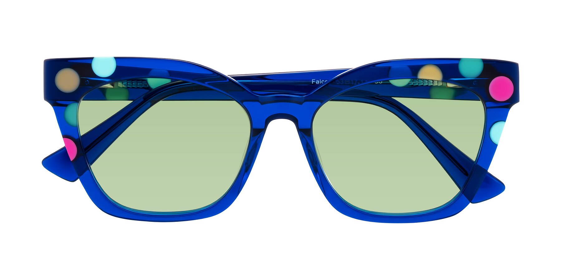 Folded Front of Falcon in Blue Confetti with Medium Green Tinted Lenses
