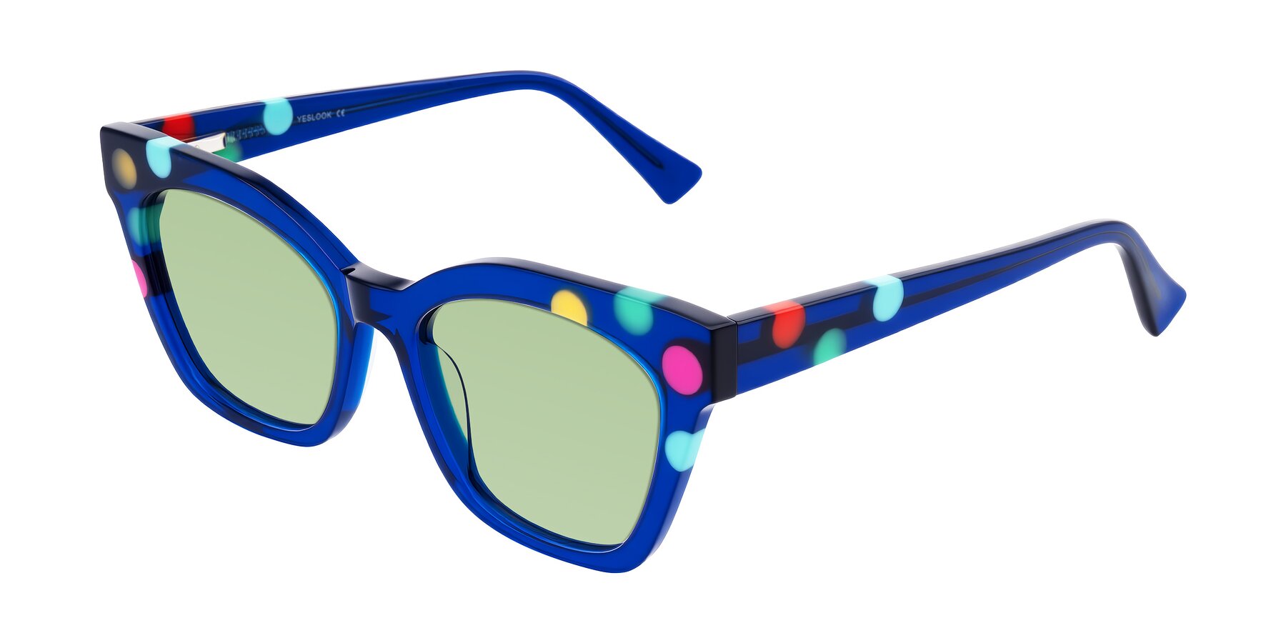 Angle of Falcon in Blue Confetti with Medium Green Tinted Lenses