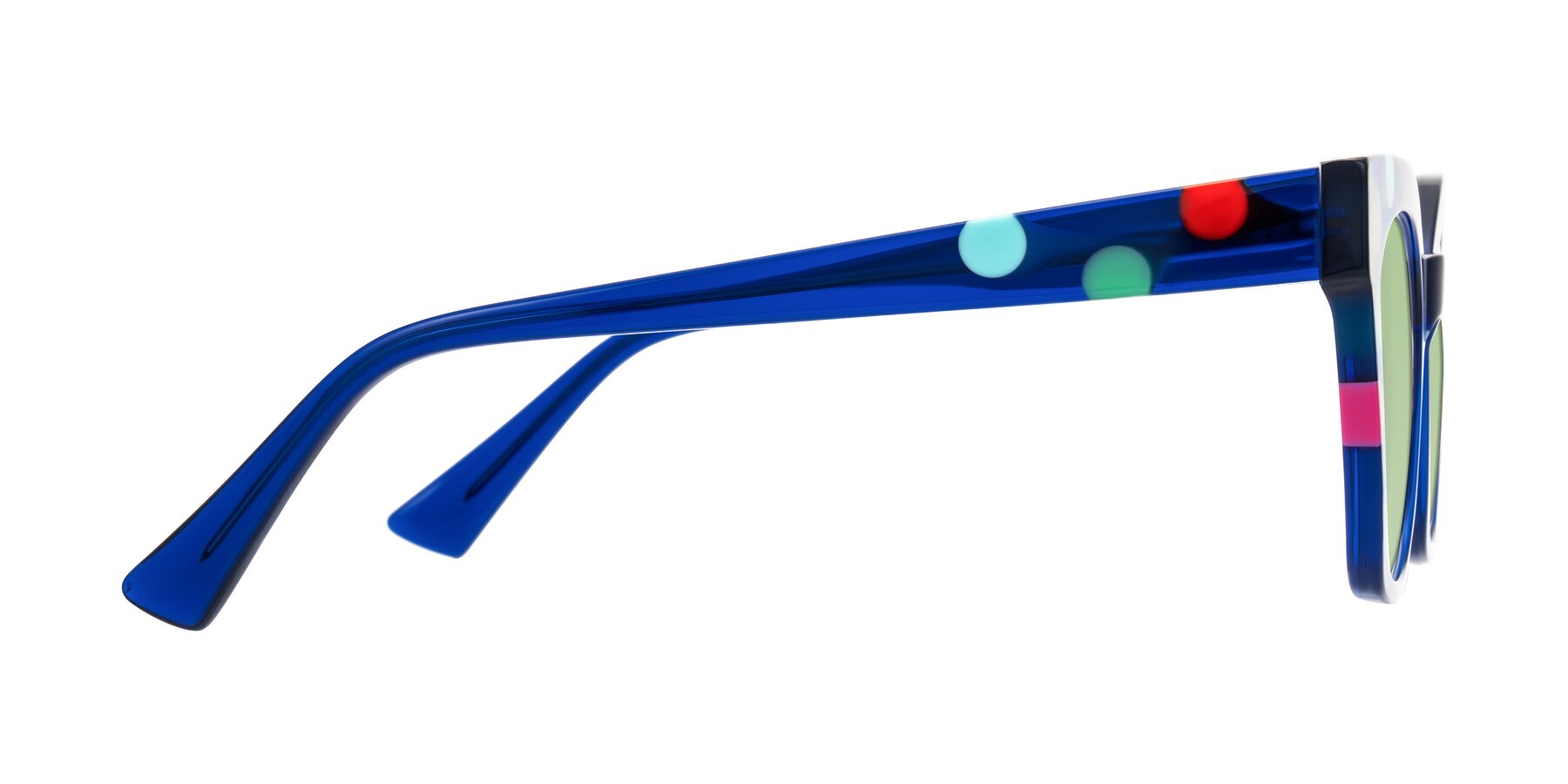 Side of Falcon in Blue Confetti with Medium Green Tinted Lenses