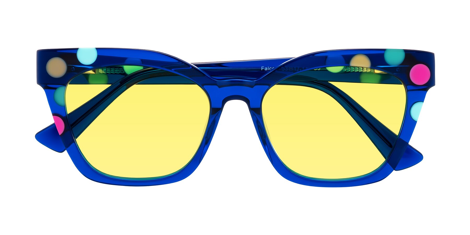 Folded Front of Falcon in Blue Confetti with Medium Yellow Tinted Lenses