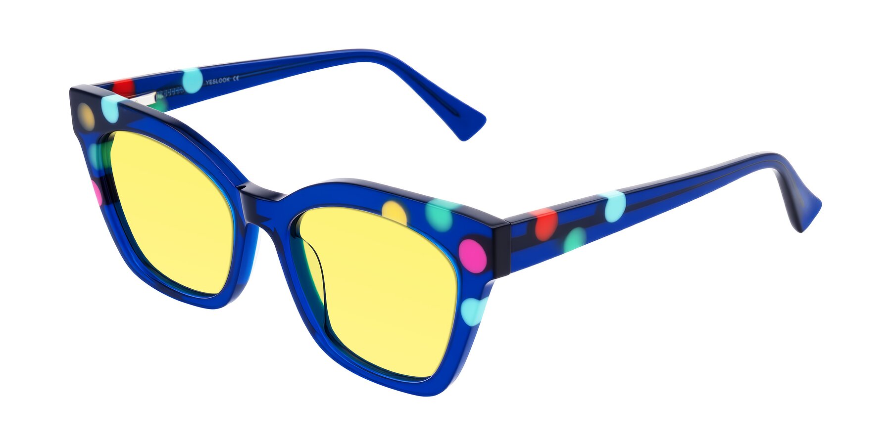 Angle of Falcon in Blue Confetti with Medium Yellow Tinted Lenses