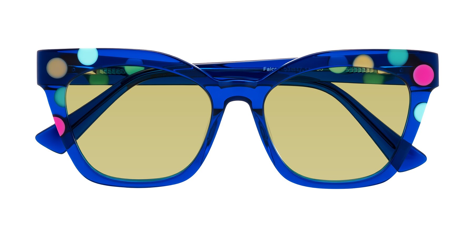 Folded Front of Falcon in Blue Confetti with Medium Champagne Tinted Lenses