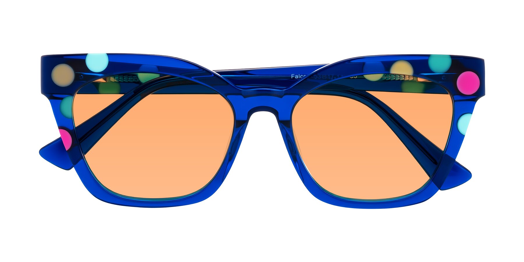 Folded Front of Falcon in Blue Confetti with Medium Orange Tinted Lenses