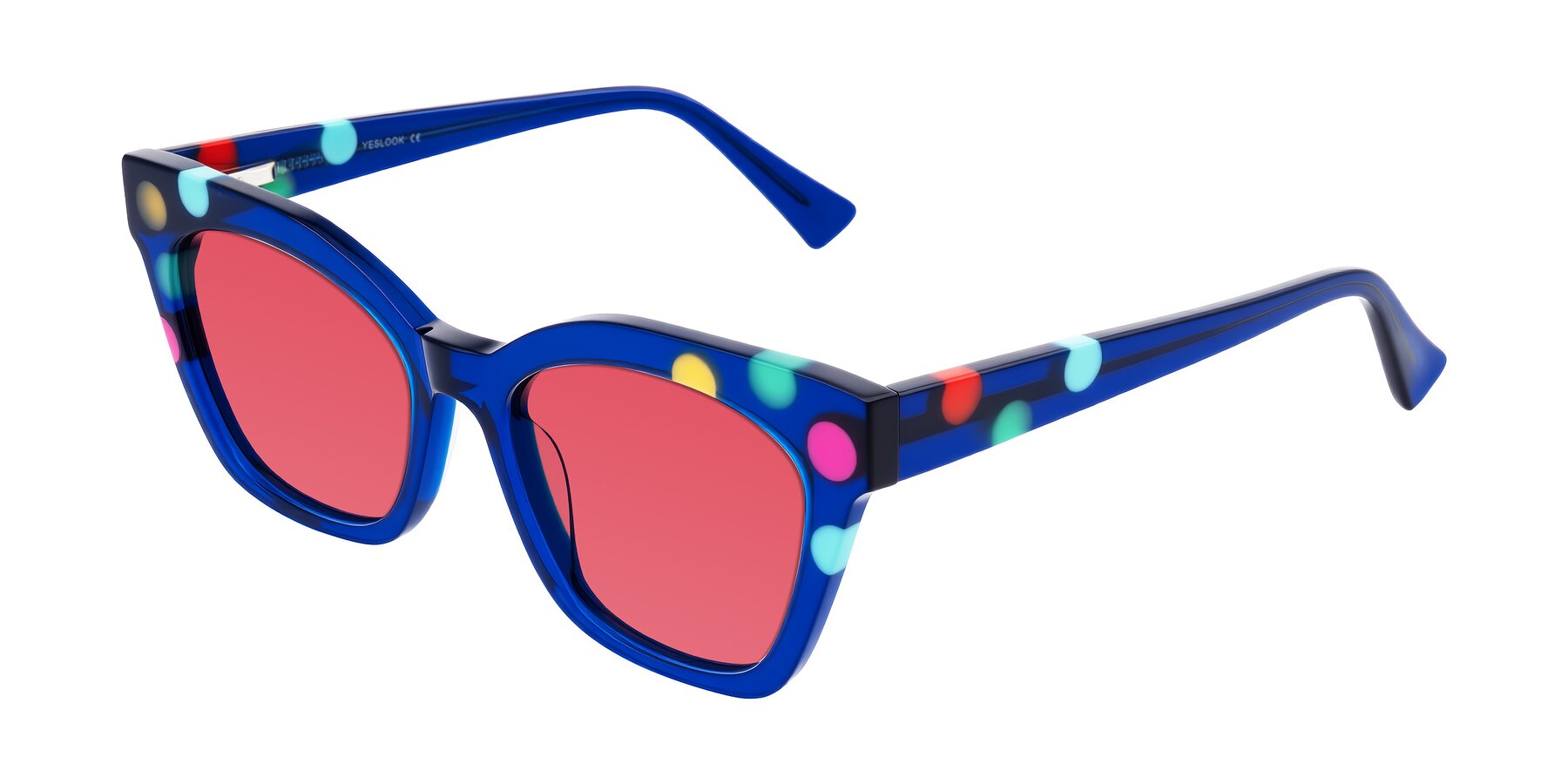 Angle of Falcon in Blue Confetti with Red Tinted Lenses