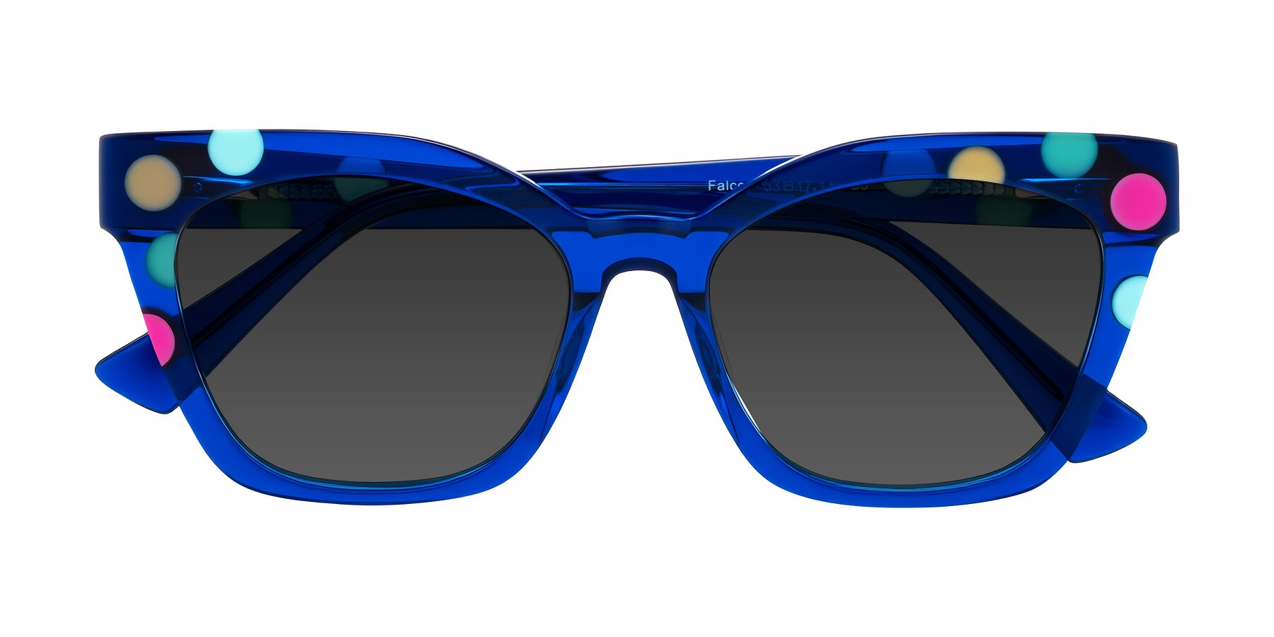 Folded Front of Falcon in Blue Confetti with Gray Tinted Lenses