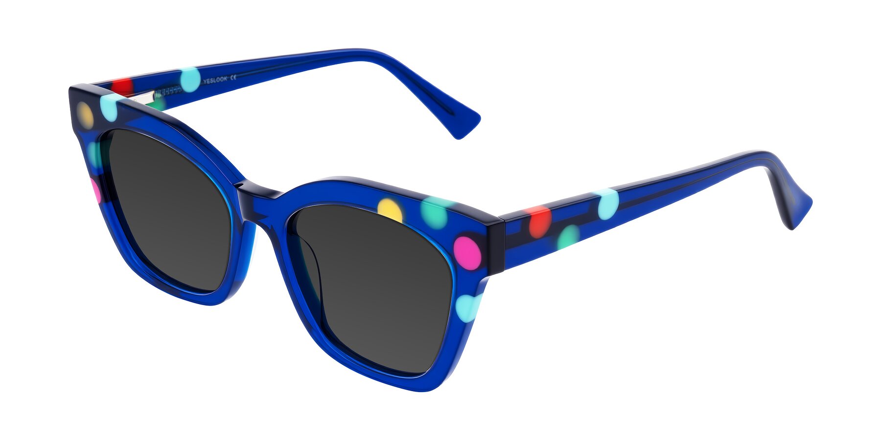 Angle of Falcon in Blue Confetti with Gray Tinted Lenses