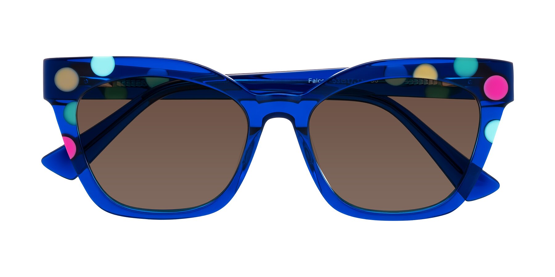Folded Front of Falcon in Blue Confetti with Brown Tinted Lenses
