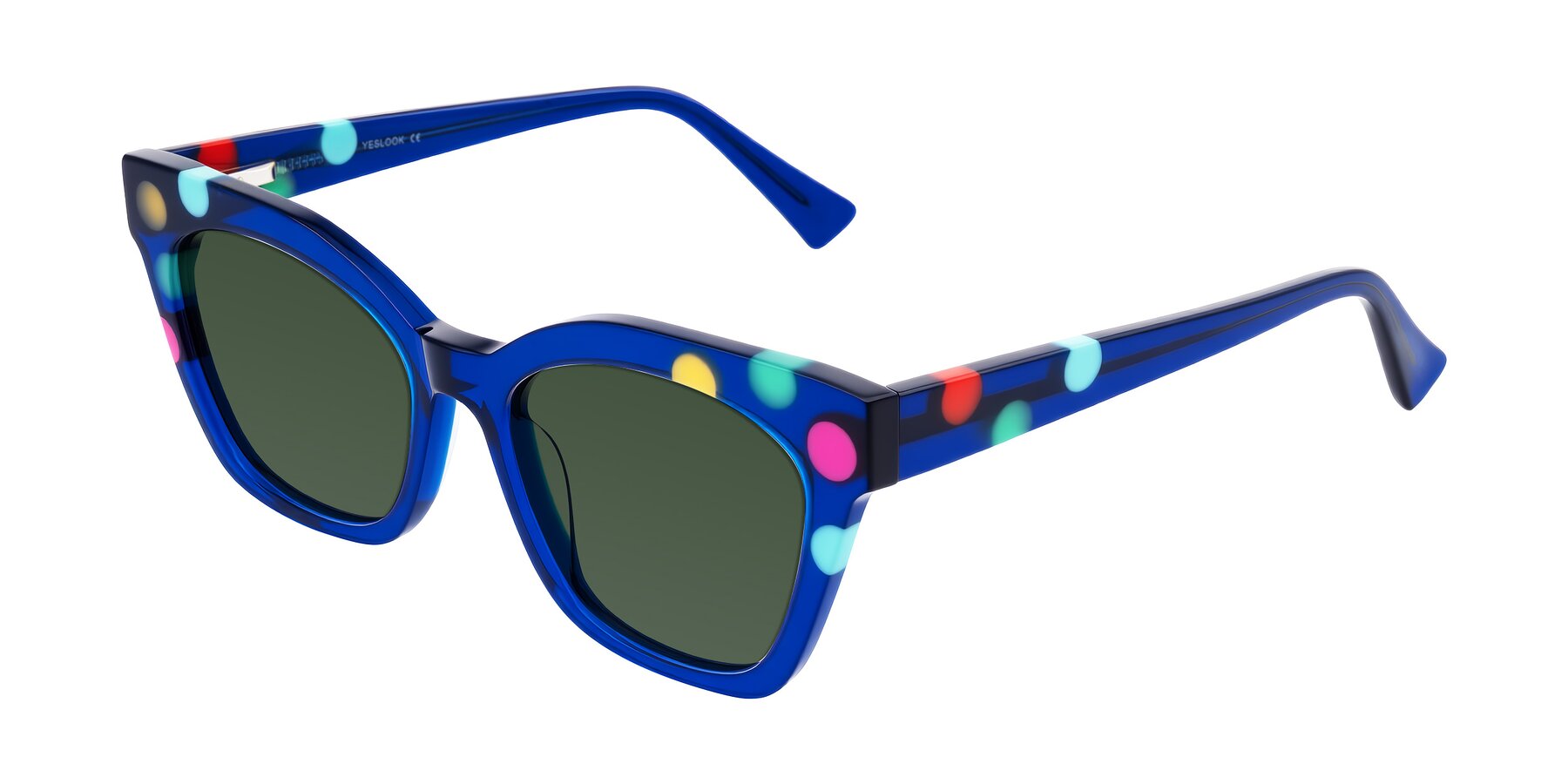 Angle of Falcon in Blue Confetti with Green Tinted Lenses