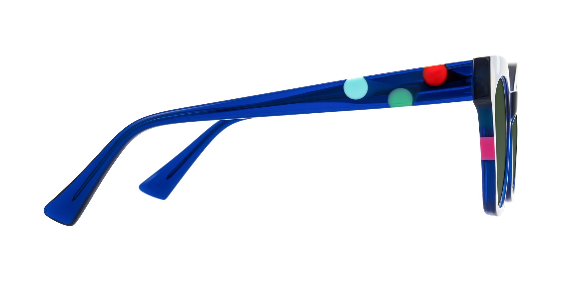 Side of Falcon in Blue Confetti with Green Tinted Lenses