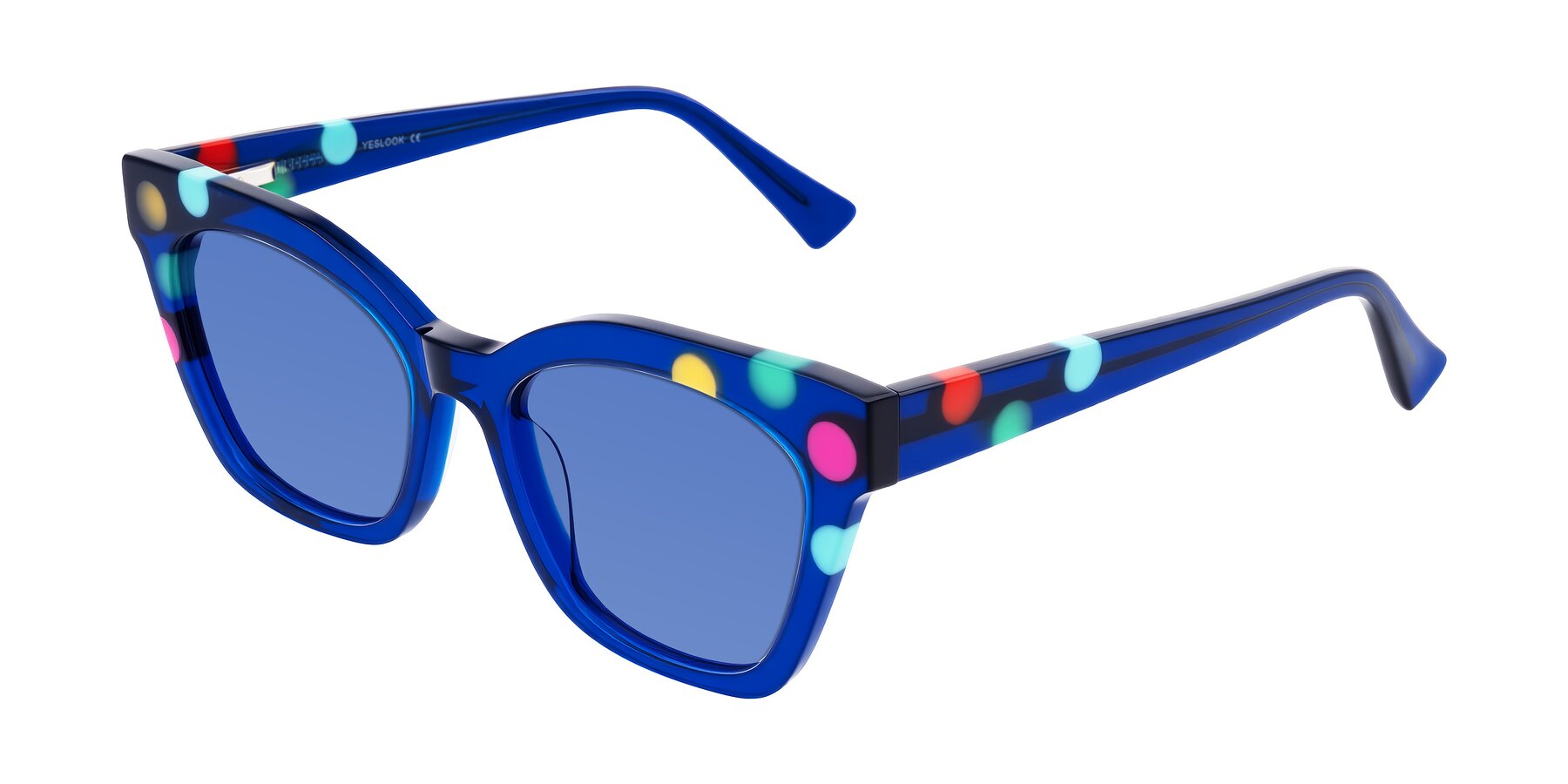 Angle of Falcon in Blue Confetti with Blue Tinted Lenses