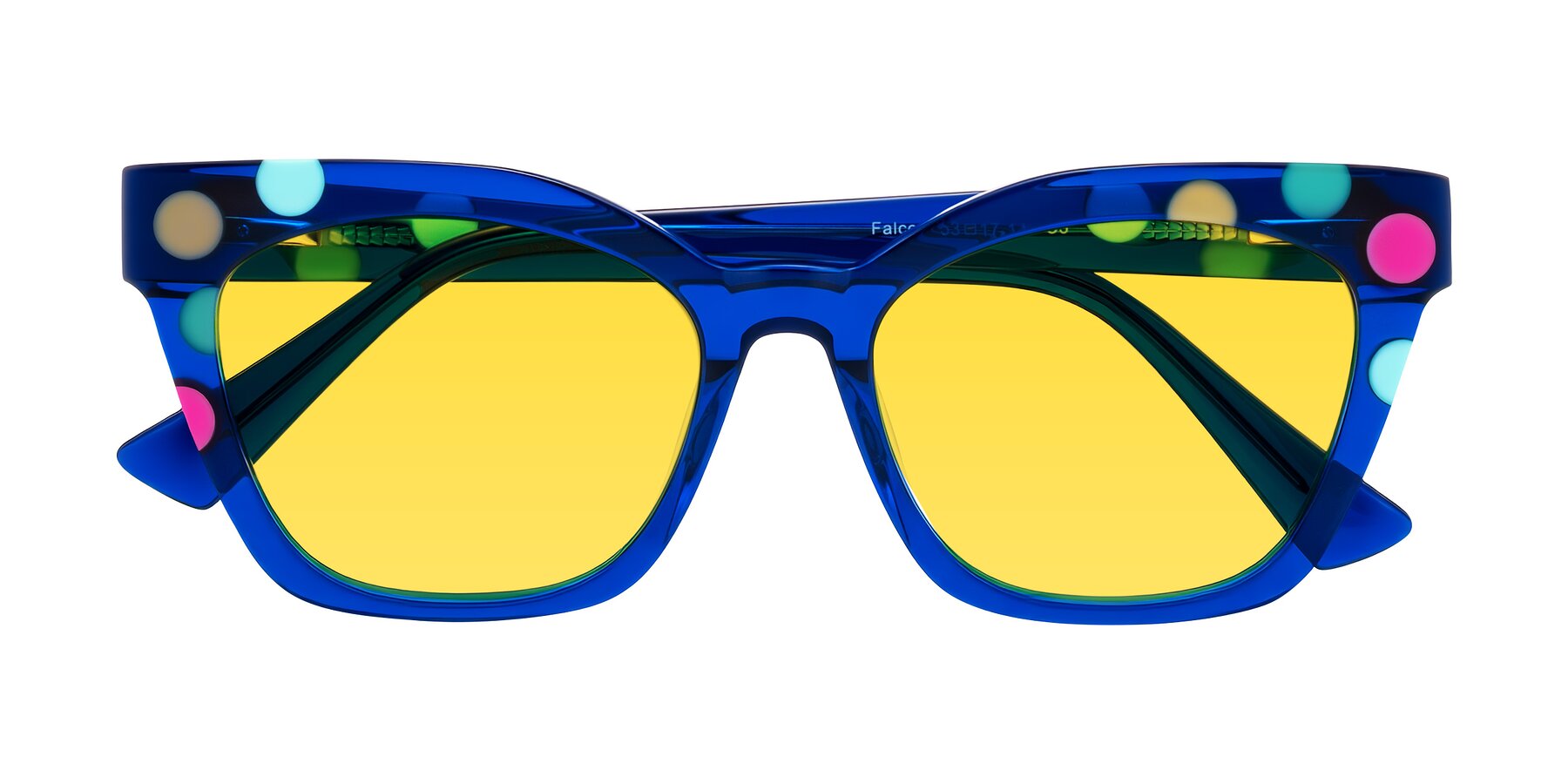 Folded Front of Falcon in Blue Confetti with Yellow Tinted Lenses