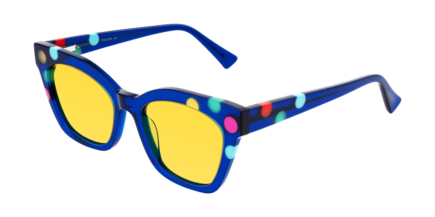 Angle of Falcon in Blue Confetti with Yellow Tinted Lenses