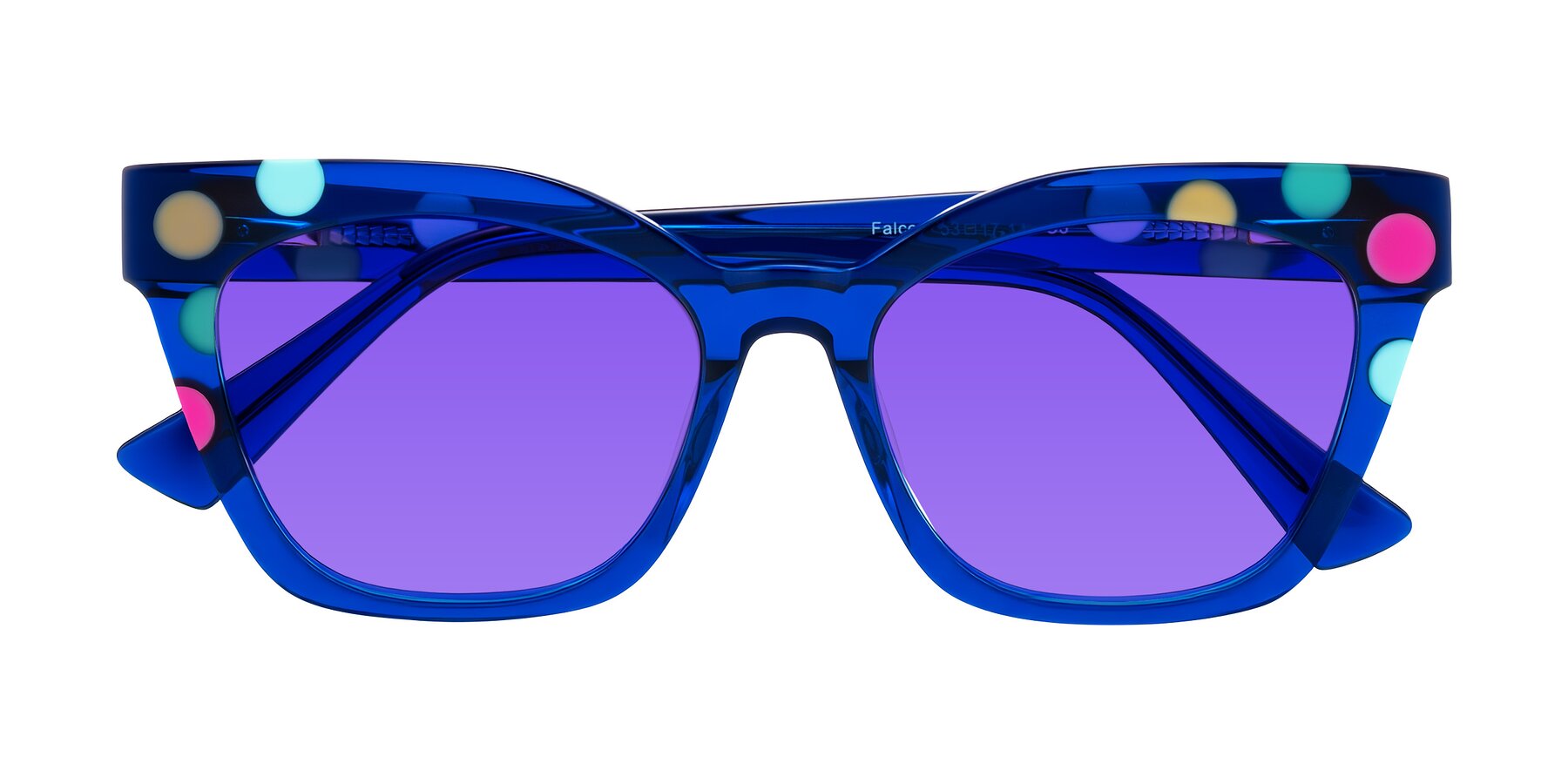 Folded Front of Falcon in Blue Confetti with Purple Tinted Lenses