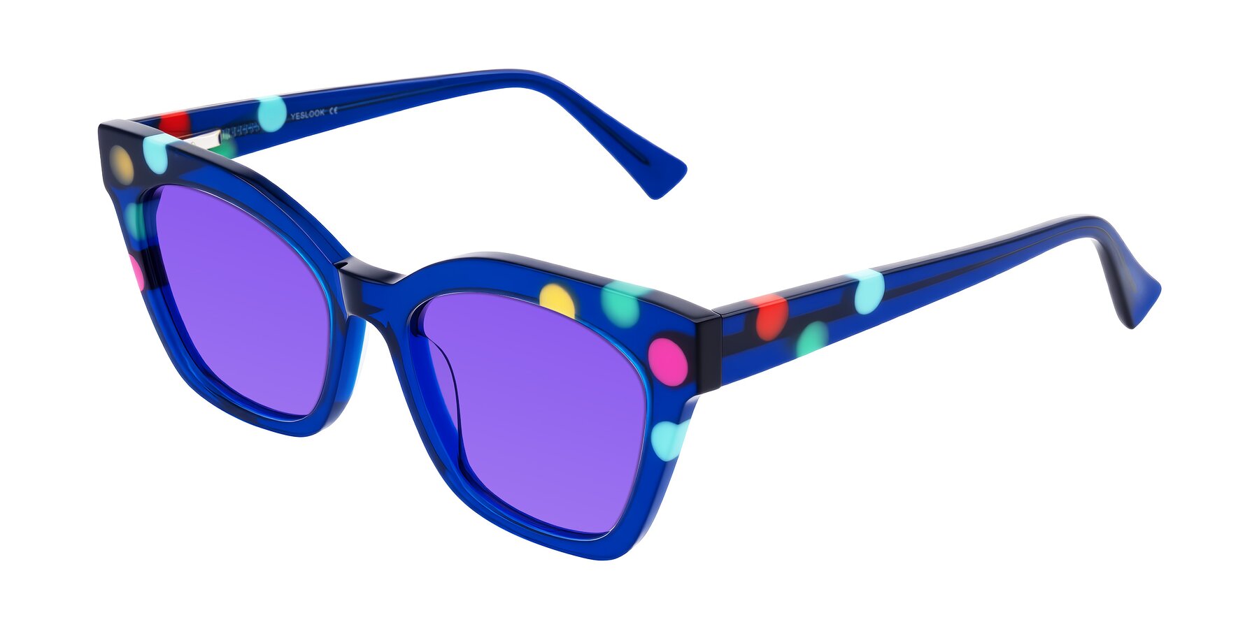 Angle of Falcon in Blue Confetti with Purple Tinted Lenses