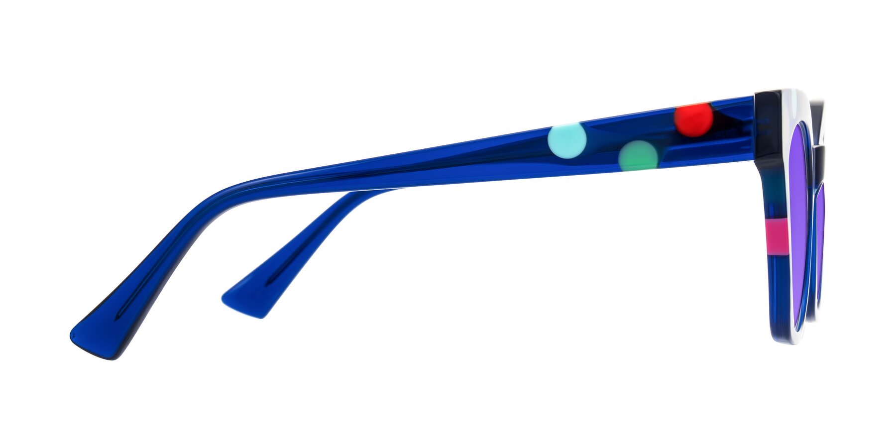 Side of Falcon in Blue Confetti with Purple Tinted Lenses