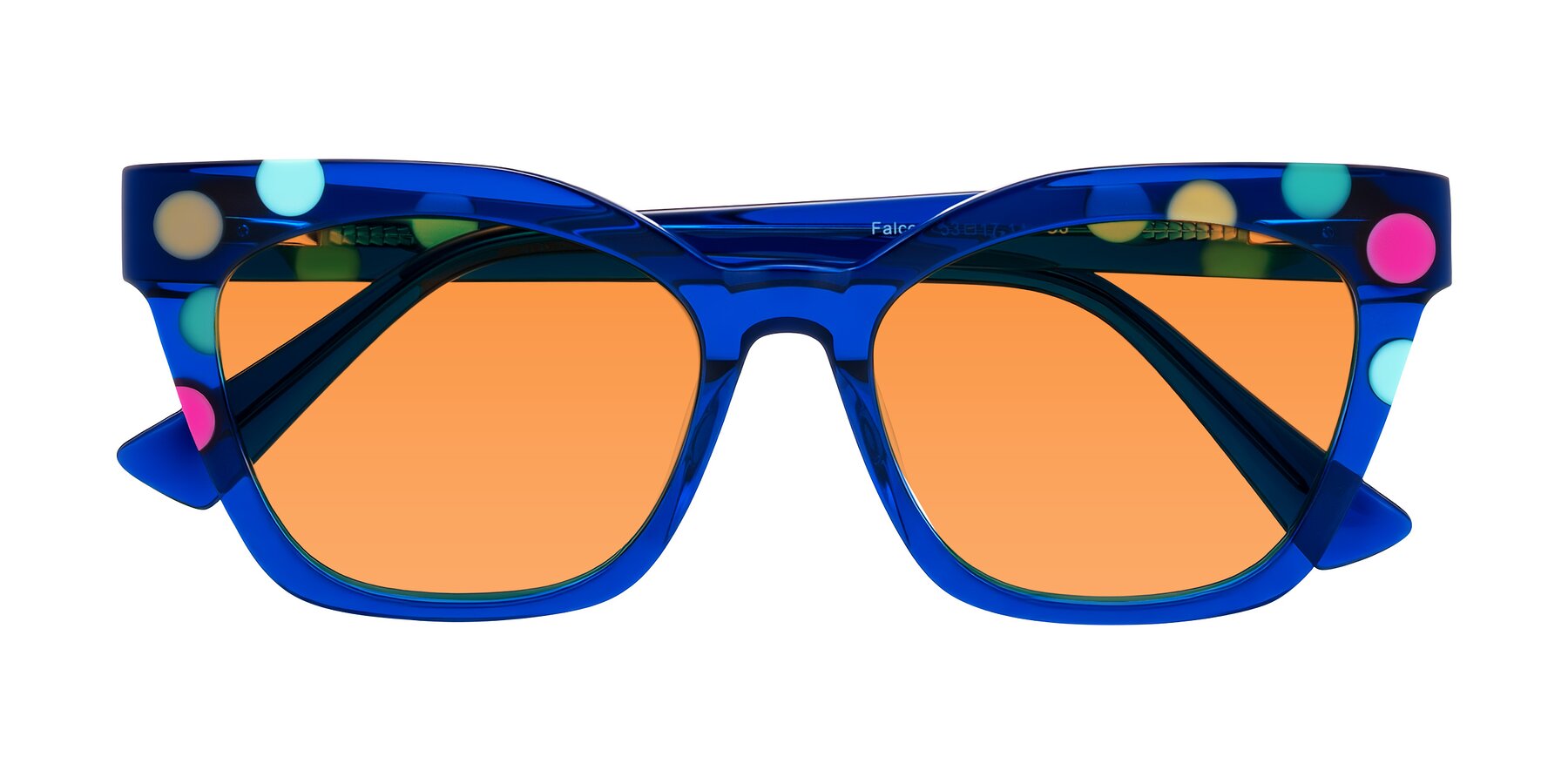 Folded Front of Falcon in Blue Confetti with Orange Tinted Lenses