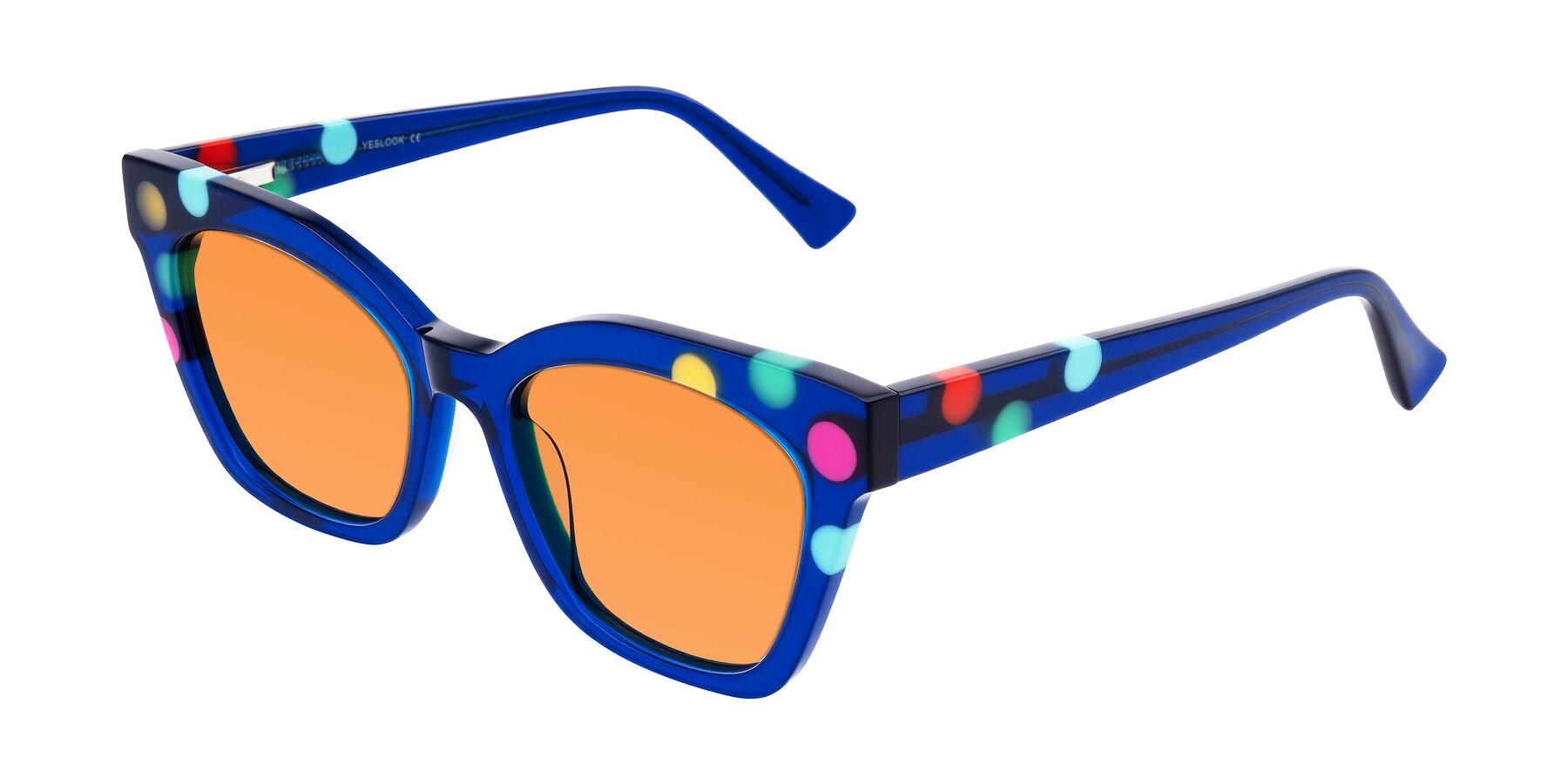 Angle of Falcon in Blue Confetti with Orange Tinted Lenses