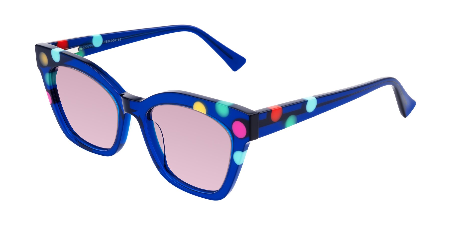 Angle of Falcon in Blue Confetti with Light Wine Tinted Lenses