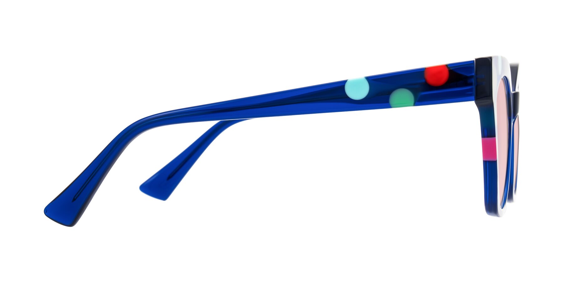Side of Falcon in Blue Confetti with Light Garnet Tinted Lenses