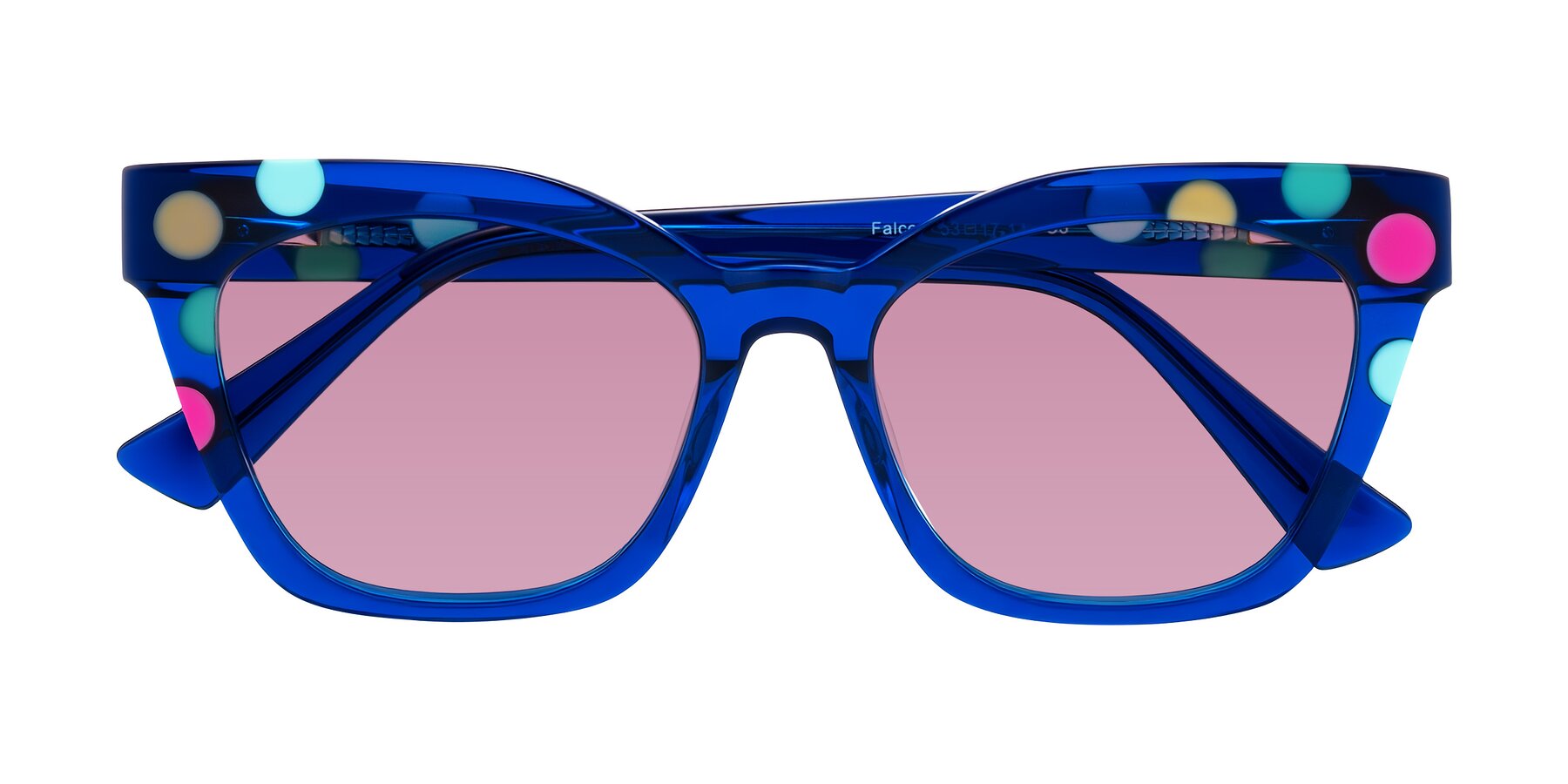 Folded Front of Falcon in Blue Confetti with Medium Wine Tinted Lenses