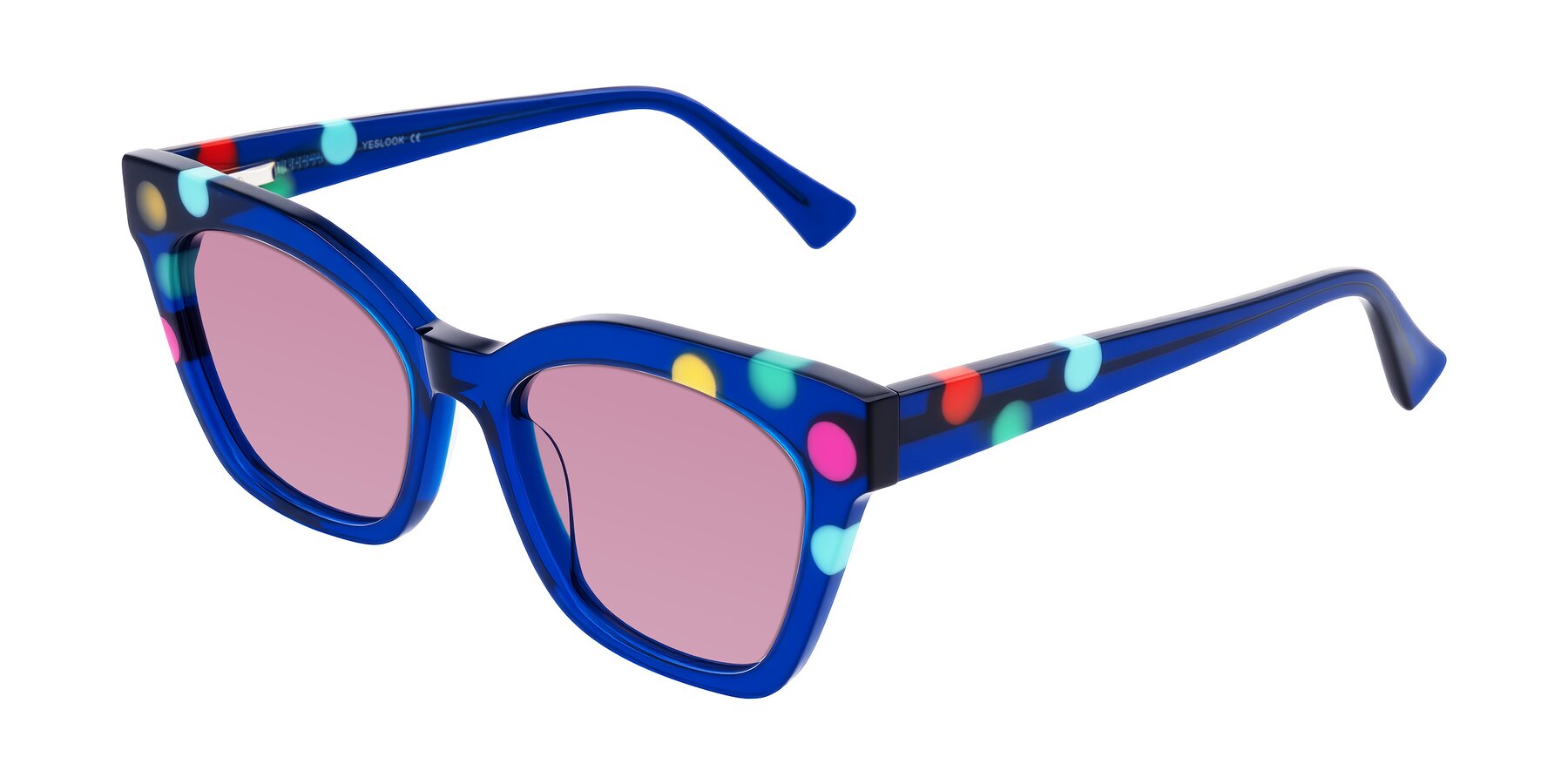 Angle of Falcon in Blue Confetti with Medium Wine Tinted Lenses