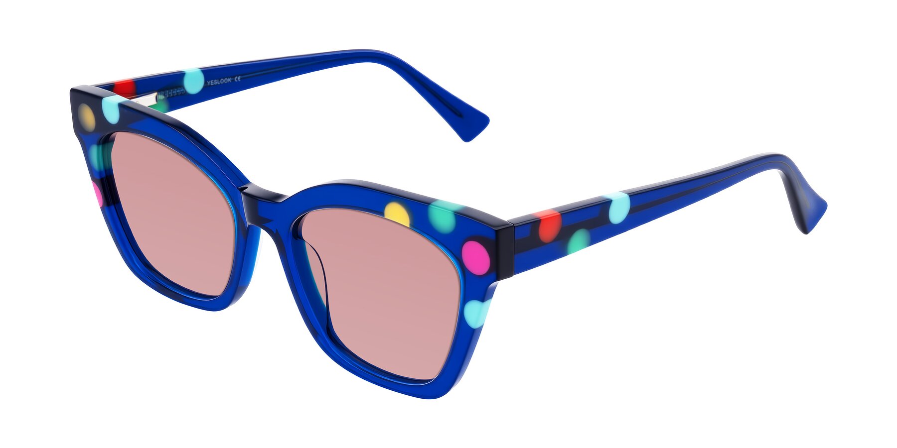 Angle of Falcon in Blue Confetti with Medium Garnet Tinted Lenses