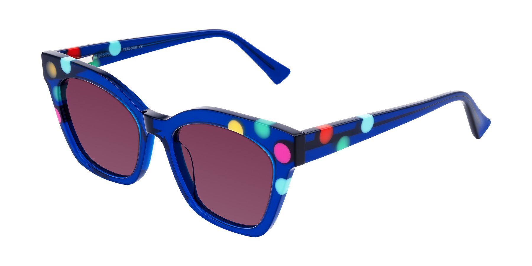 Angle of Falcon in Blue Confetti with Wine Tinted Lenses