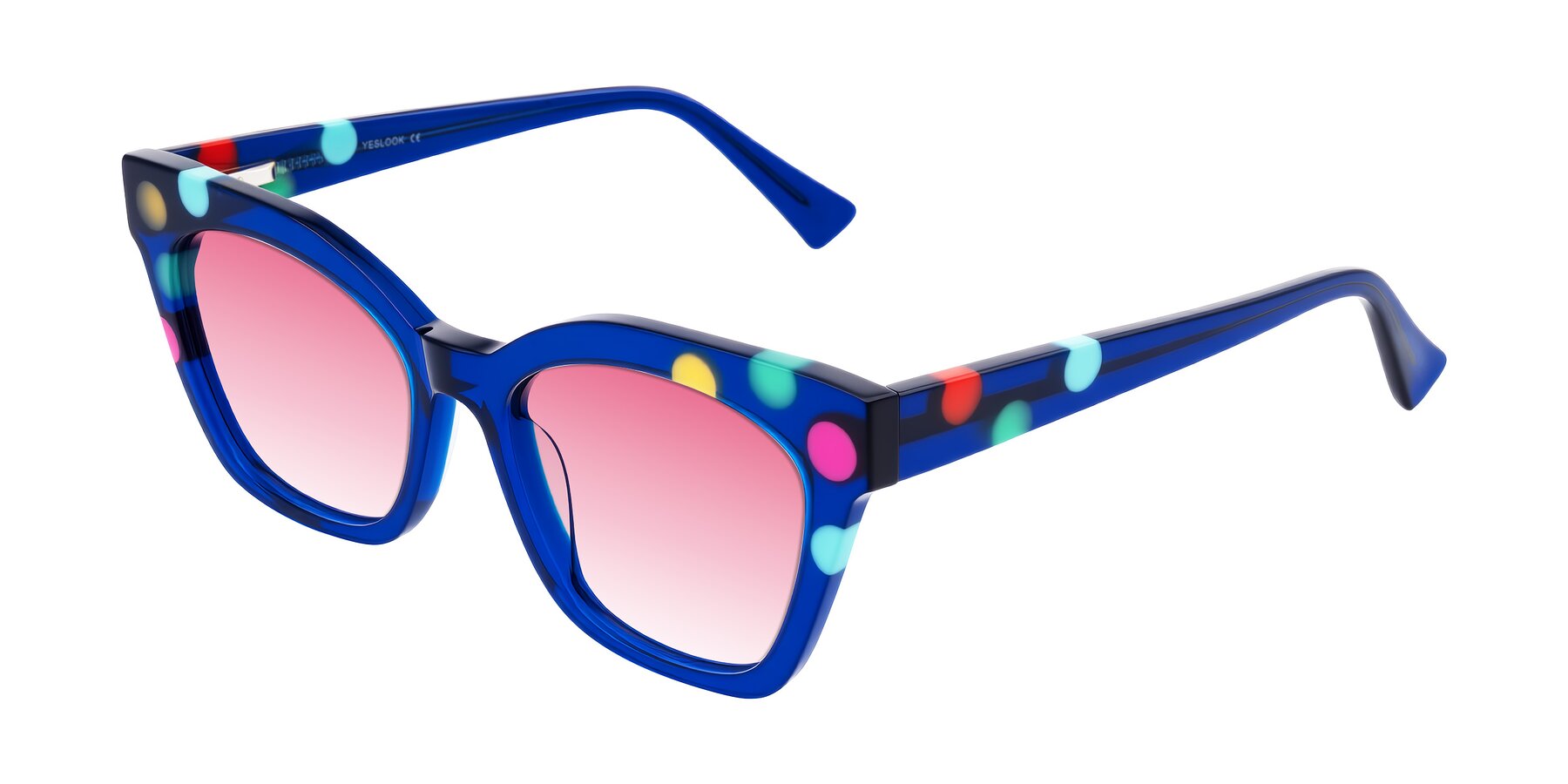 Angle of Falcon in Blue Confetti with Pink Gradient Lenses