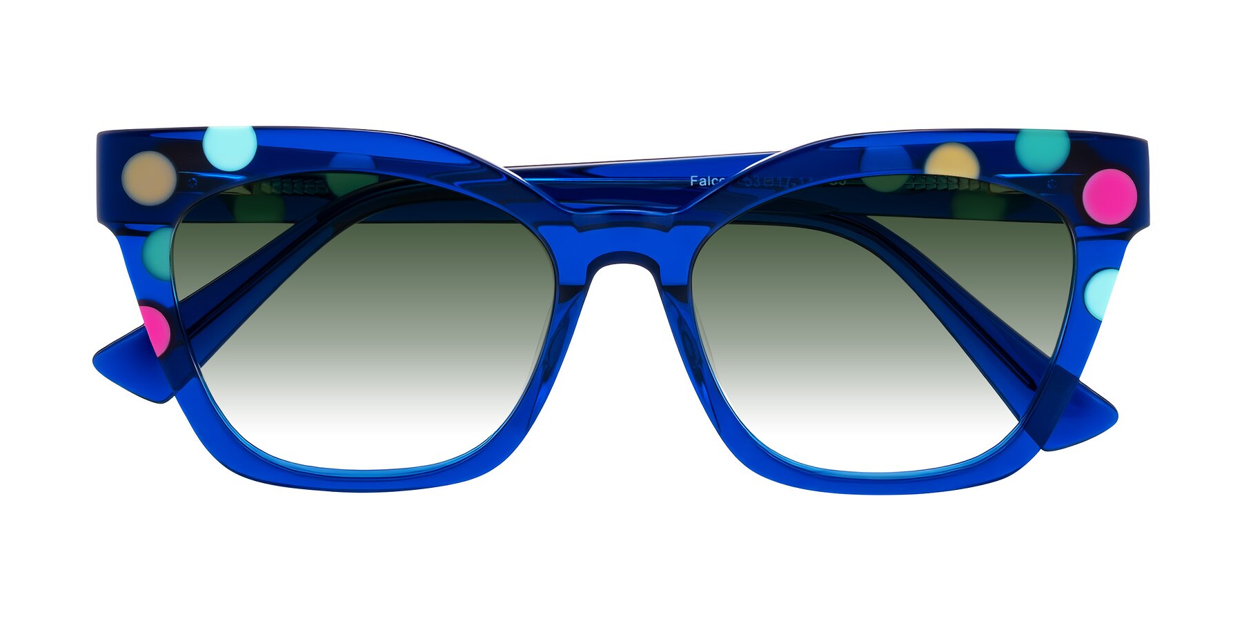 Folded Front of Falcon in Blue Confetti with Green Gradient Lenses