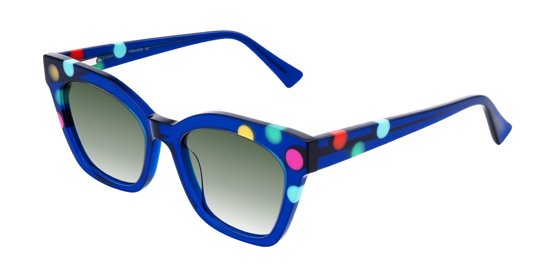 Angle of Falcon in Blue Confetti with Green Gradient Lenses