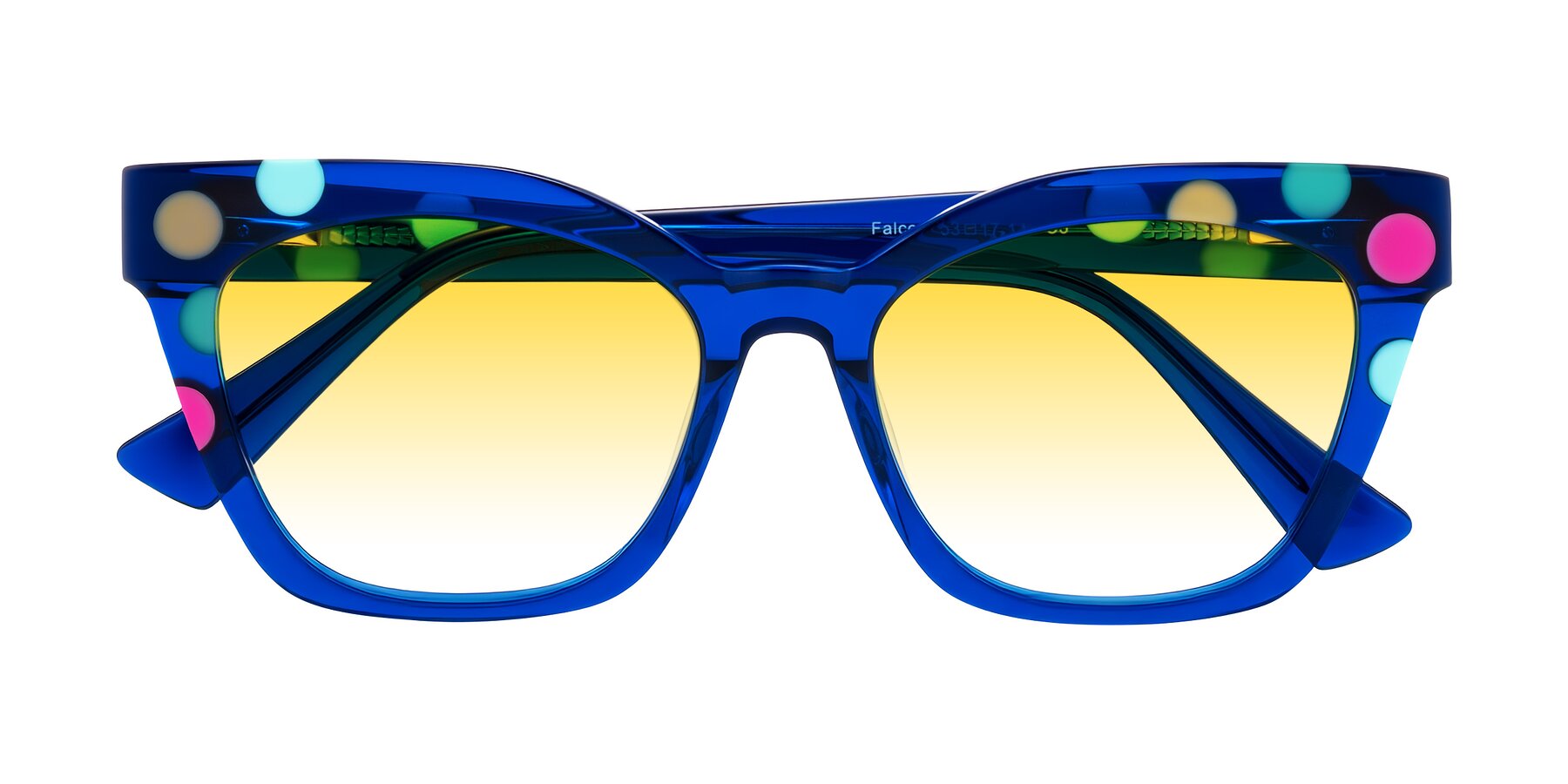 Folded Front of Falcon in Blue Confetti with Yellow Gradient Lenses