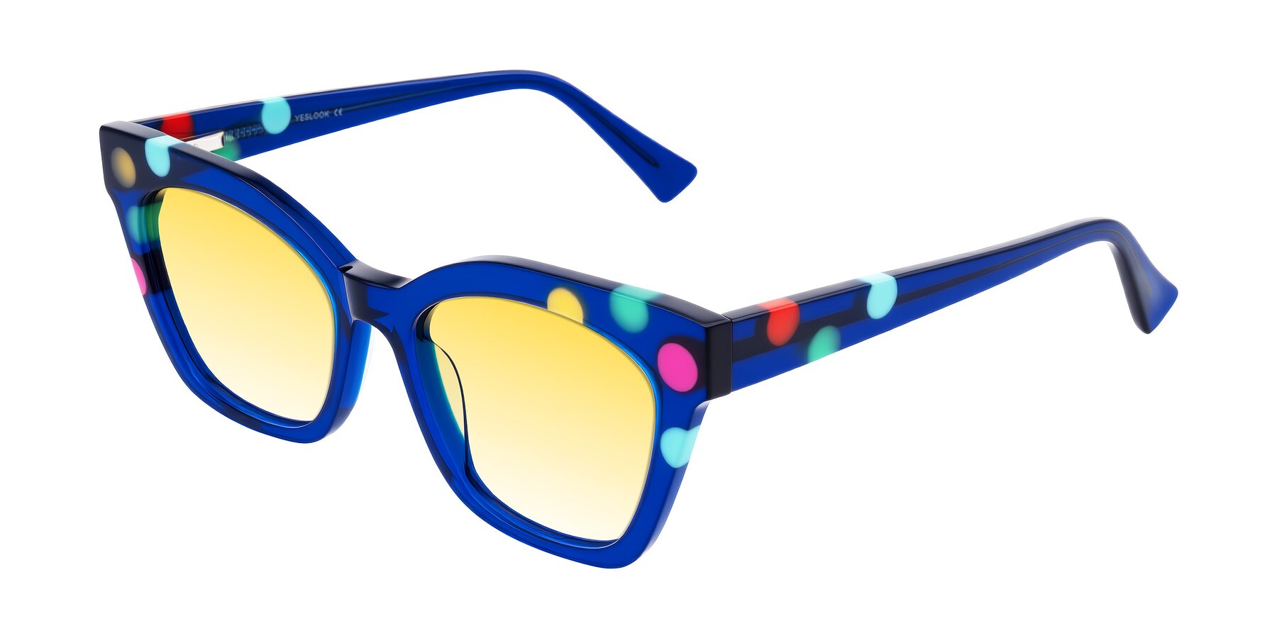 Angle of Falcon in Blue Confetti with Yellow Gradient Lenses