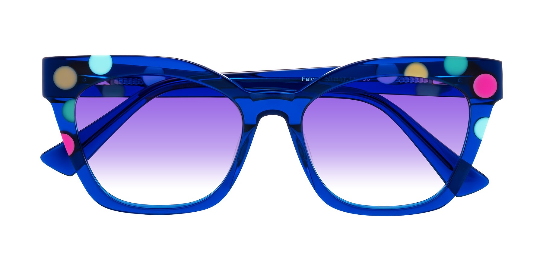 Folded Front of Falcon in Blue Confetti with Purple Gradient Lenses
