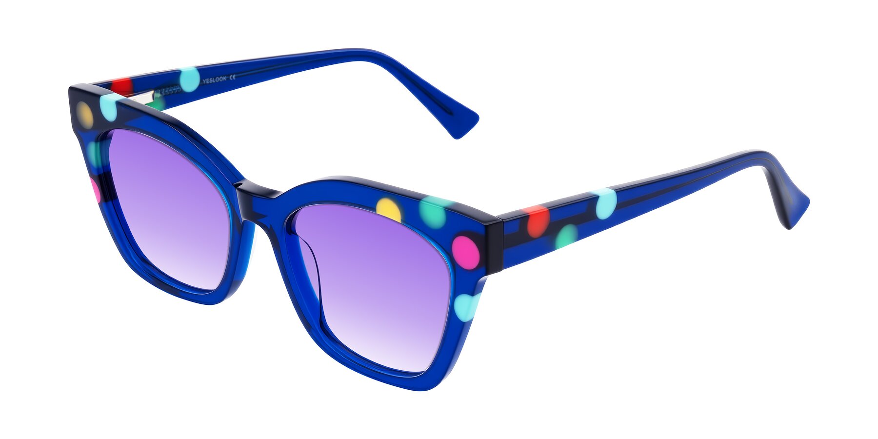 Angle of Falcon in Blue Confetti with Purple Gradient Lenses
